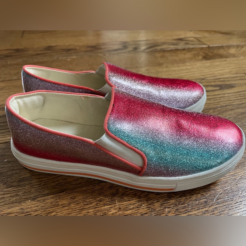 💗💙💜Crewcuts rainbow glitter slip-on sneakers, Girls 3